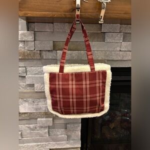 Boutique New Plaid and faux fur Shoulder handbag